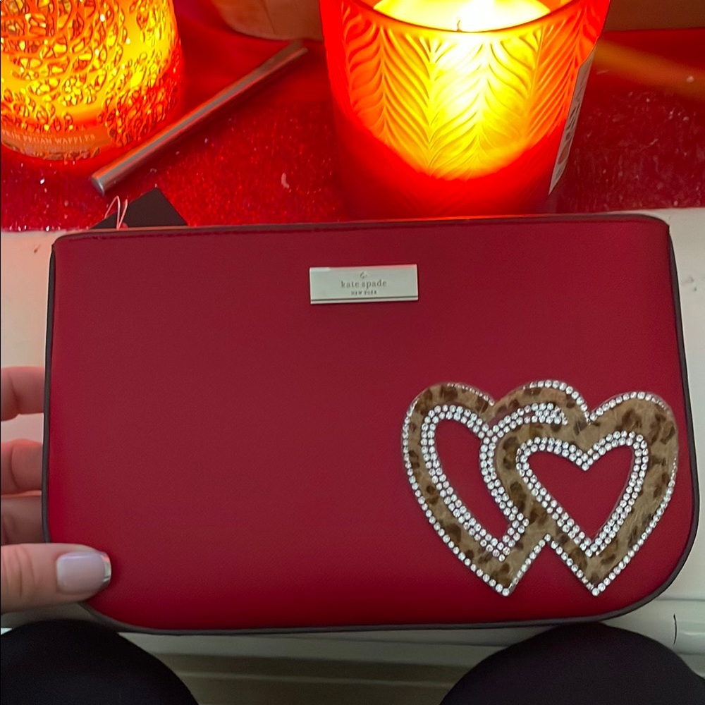 Kate Spade Red Clutch with Heart Accents
